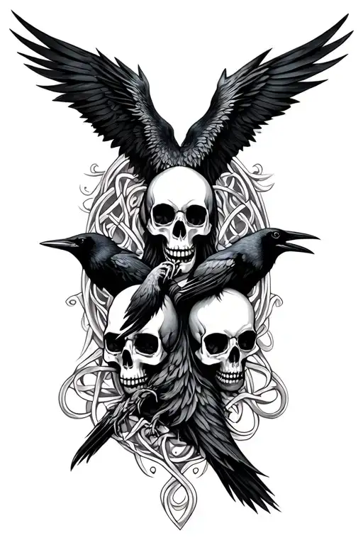 Morrigan goddes crows Celtic design skulls sleeve tattoo design idea