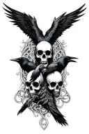 Morrigan goddes crows Celtic design skulls sleeve tattoo design idea