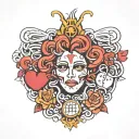 Generate a tattoo that includes Medusa, safety pin, heart, semicolon NEDA symbol, and the phrase don't FUCKING give up.  tattoo design idea