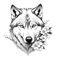 wolf sakura flowers tattoo design idea