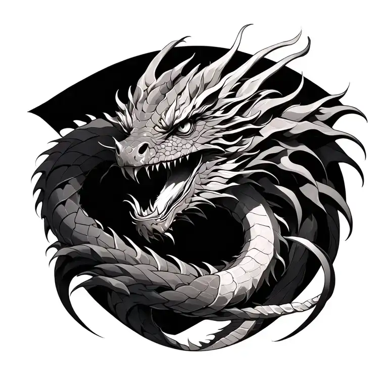 realistic dragon tatto wrap around neck intertwined tattoo design idea