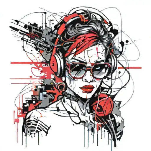 cyberpunk woman tattoos headphones rave music cables sexy sunglasses tattoo design idea
