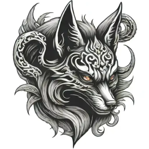 evil kitsune mask tattoo design idea