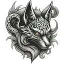 evil kitsune mask tattoo design idea