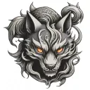 evil kitsune mask tattoo design idea