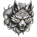 evil kitsune mask tattoo design idea