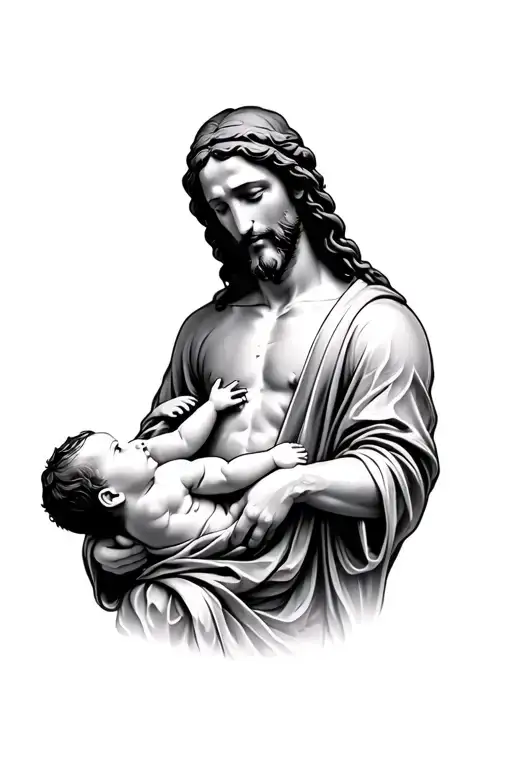 Jesus holding baby boy tattoo design idea