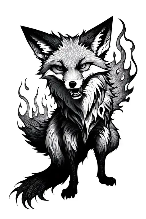 Angry fire fox full body tattoo design idea