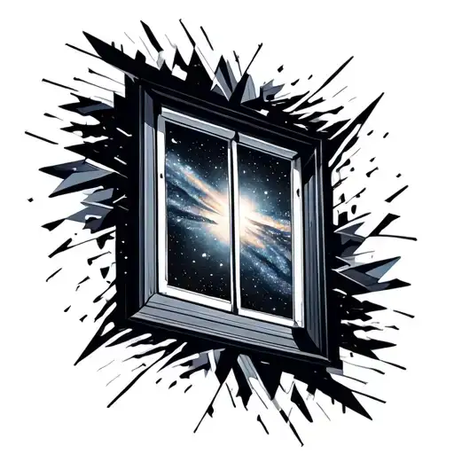 galaxies bursting out of a window tattoo design idea