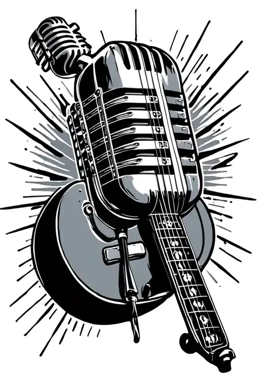 old school microphone with guitar neck below it tattoo design idea