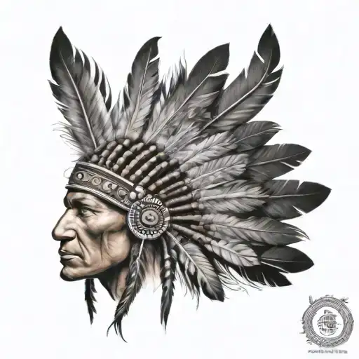 indian head dress with feathers and bob wire wrapped tattoo design idea