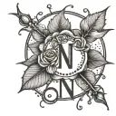  tiny rose thorns with the initial N⁴B with little hearts..... simple but classic  tattoo design idea