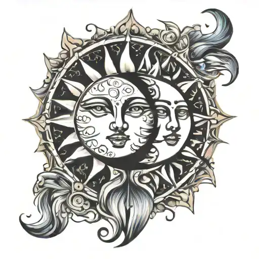 sun and moon merging together tattoo design idea