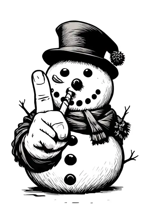 a snowman sticking the middle finger holding a joint in his mouth  tattoo design idea