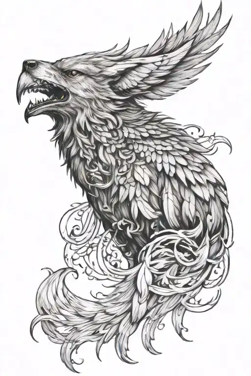 phoenix wolf head tattoo design idea