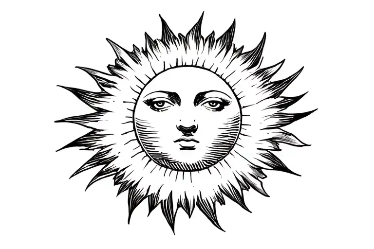 Sun with sunbeams, with contrast in black and shaded tattoo design idea