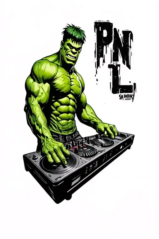 hulk behind decks djing tattoo design idea