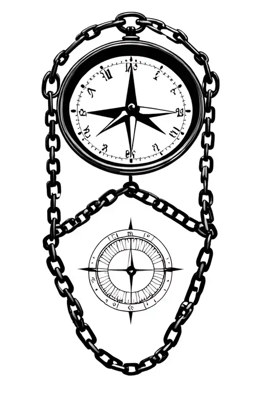 compass and clock with chain link tattoo design idea