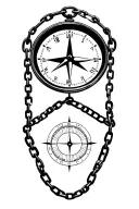 compass and clock with chain link tattoo design idea