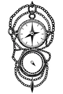 compass and clock with chain link tattoo design idea