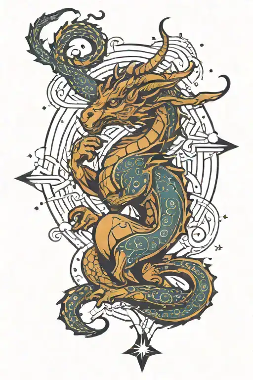 aries constellation tattoo design featuring a dragon tattoo design idea