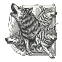 7 wolves one howling  tattoo design idea