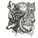 7 wolves one howling  tattoo design idea