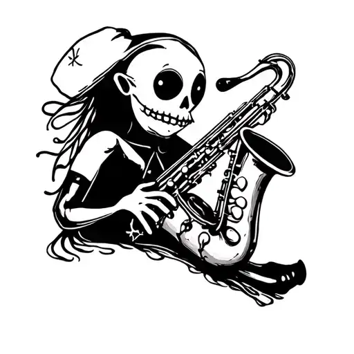 voodoo doll playing a saxaphone tattoo design idea
