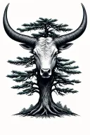 Taurus symbol and pine tree minimalist  tattoo design idea
