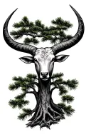 Taurus symbol and pine tree minimalist  tattoo design idea