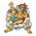 relaxed cigarette with arms, legs, mouth, eyes. that's laying down on a cloud with one leg crossed over, smoking a cig tattoo design idea