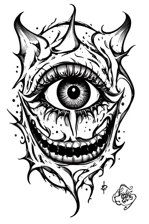 evil smiley face one eye tattoo design idea