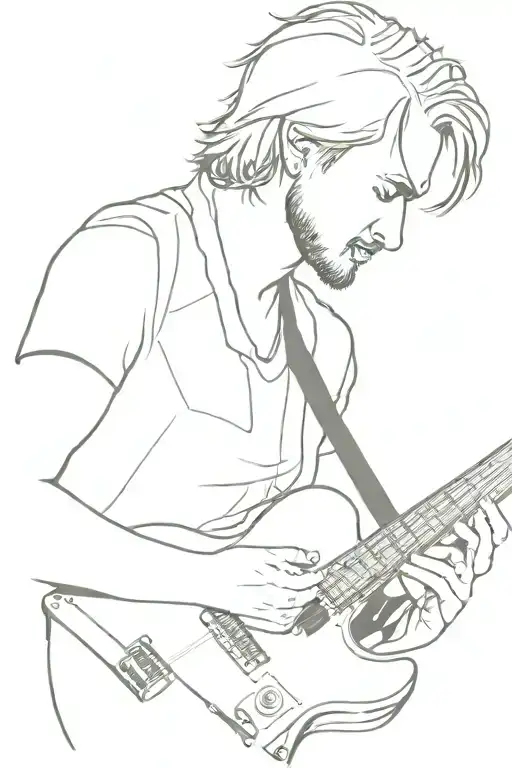 Layne Staley playing guitar, face profile, minimalism, outline, lines tattoo design idea