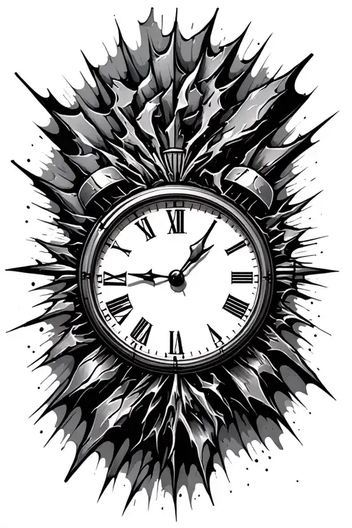 half clock broken by sound waves tattoo design idea