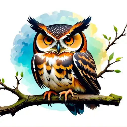 owl perched on a branch tattoo design idea
