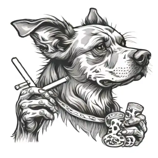 stoner dog smoking joint tattoo design idea