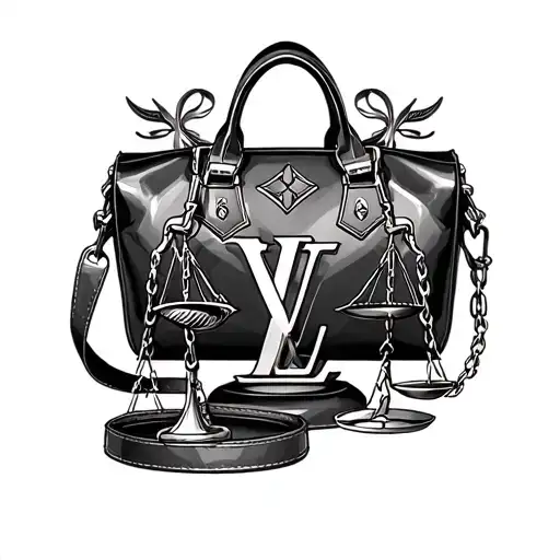 Louis Vuitton hand bag and scales of justice tattoo design idea