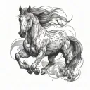 Create a high-detail, realistic tattoo design of a horse in motion, similar to the provided reference image. The left si tattoo design idea