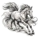 Create a high-detail, realistic tattoo design of a horse in motion, similar to the provided reference image. The left si tattoo design idea