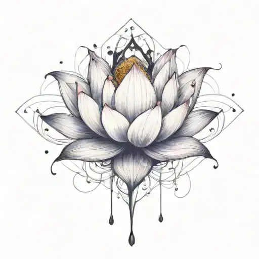 add trajectories surrounding lotus. use dark space colors replace the lighter pedals with darker colors tattoo design idea