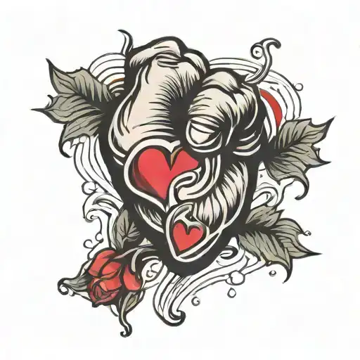 fist and heart shape tattoo design idea