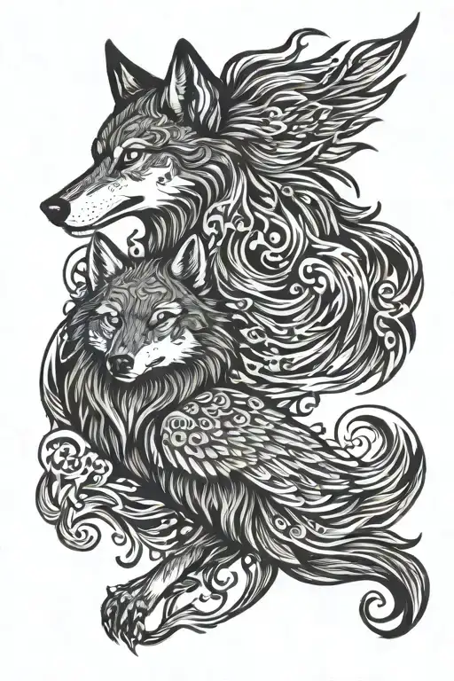 The Wolf and the Phoenix tattoo design idea