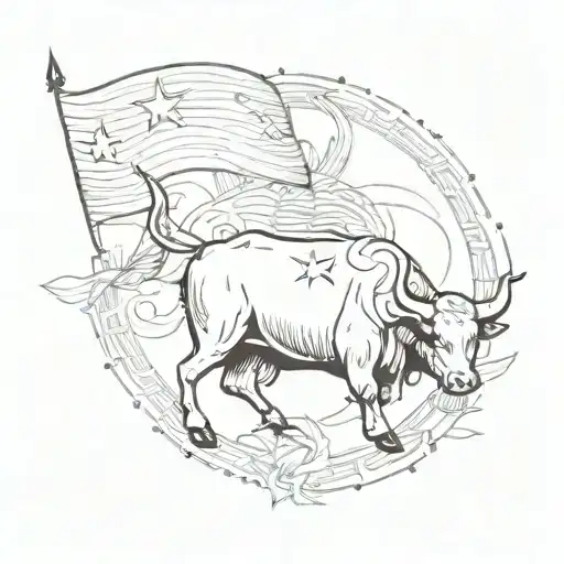 vietnam flag with ox with bamboos tattoo design idea