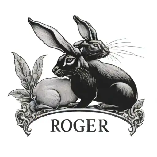 2 rabbits with the word "Roger" and "Lakra" written tattoo design idea