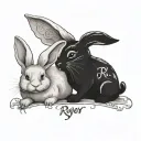 2 rabbits with the word "Roger" and "Lakra" written tattoo design idea