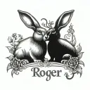 2 rabbits with the word "Roger" and "Lakra" written tattoo design idea