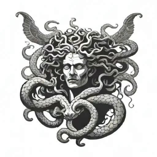 medusa killing lucifer tattoo design idea