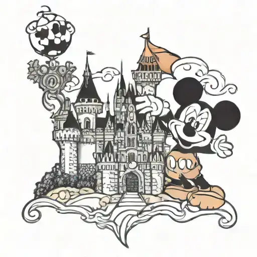 Disney castle middle. Mickey misty pumpkin left. Mickey mouse gingerbead right tattoo design idea