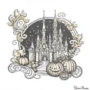 Disney castle middle. Mickey misty pumpkin left. Mickey mouse gingerbead right tattoo design idea