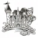 Disney castle middle. Mickey misty pumpkin left. Mickey mouse gingerbead right tattoo design idea